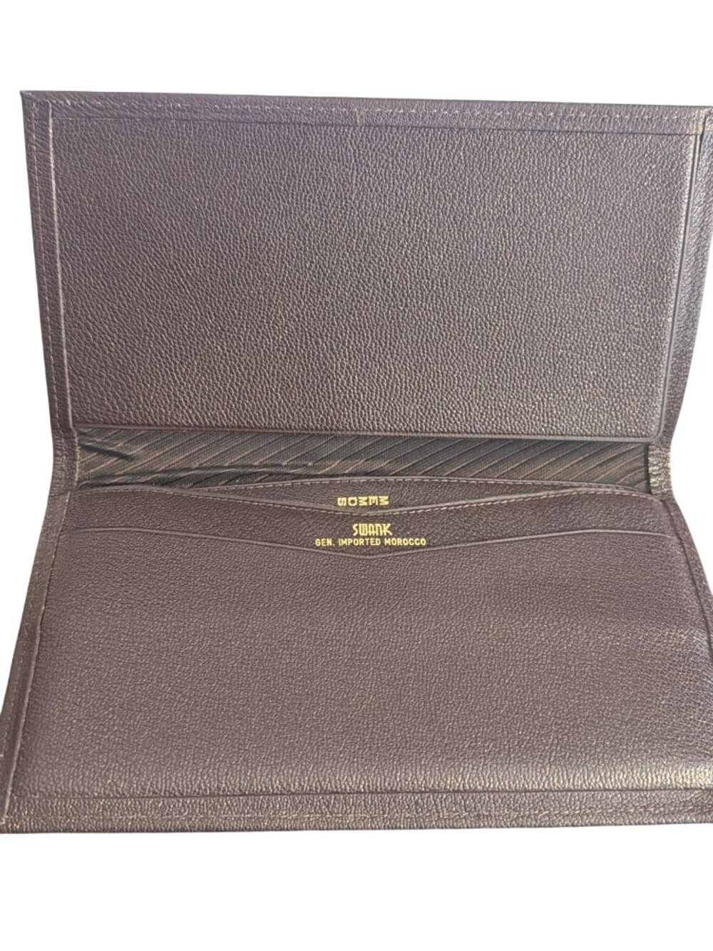 Vintage Swank Brown Leather Checkbook Cover Wallet Morocco Cowhide Memos NWOT